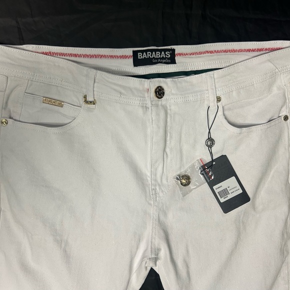 Barabas Jeans Mens 40 White Sparkly Glittery Gold Chain Stretch Denim 40x32  NEW - Picture 2 of 12